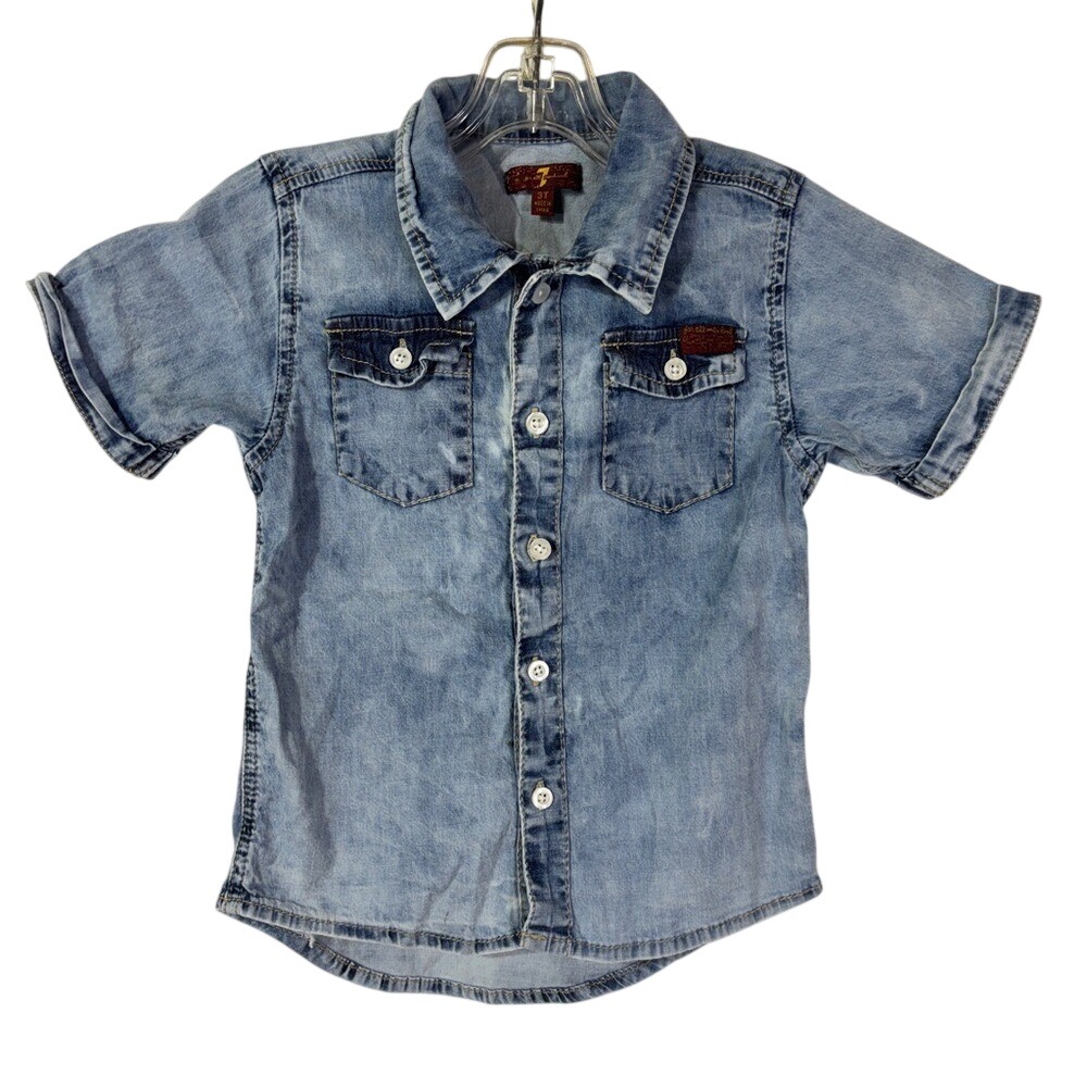 7 For All Mankind Boys Denim Button-Up Shirt Distressed Size 3t